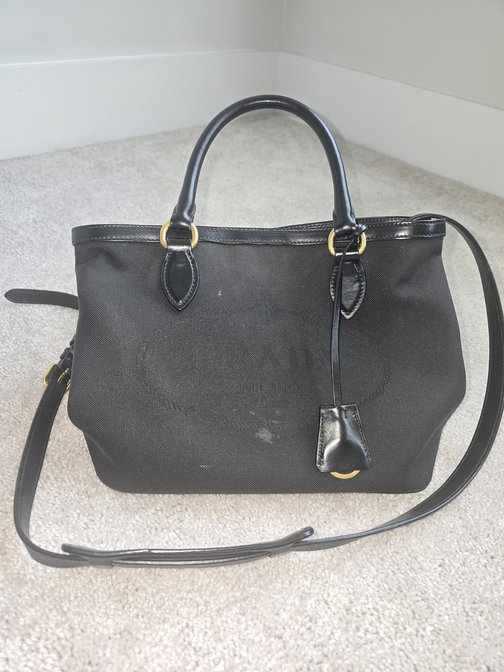 Prada Black Crossbody Tote with Gold Hardware